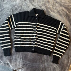 NWOT Madewell Black & White Striped Cardigan Sweater Drop Shoulder Crop Cotton